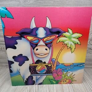 Lisa Frank Cow 3‎ Ring Binder Camera Beach School Supplies 1988 Hard Board Vtg